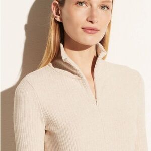 Vince Ribbed Half-Zip Mock Neck Sweater Heather Dark Ivory Women’s Size Small